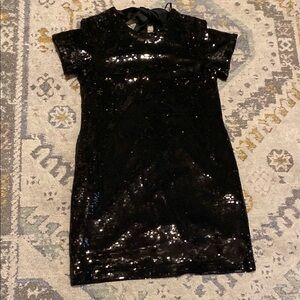 Black Sequin Short Sleeve Dress